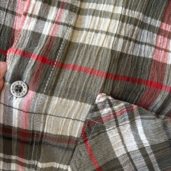 Kuhl Tropik Shirt Mens XL Red Gray Plaid Open Weave Gauzy Seersucker Airy - Picture 4 of 6